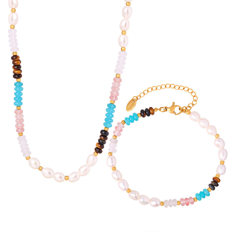 Natural Danube Tiger Eye Abacus Beads Freshwater Pearls Beaded Bracelet Stainless Steel