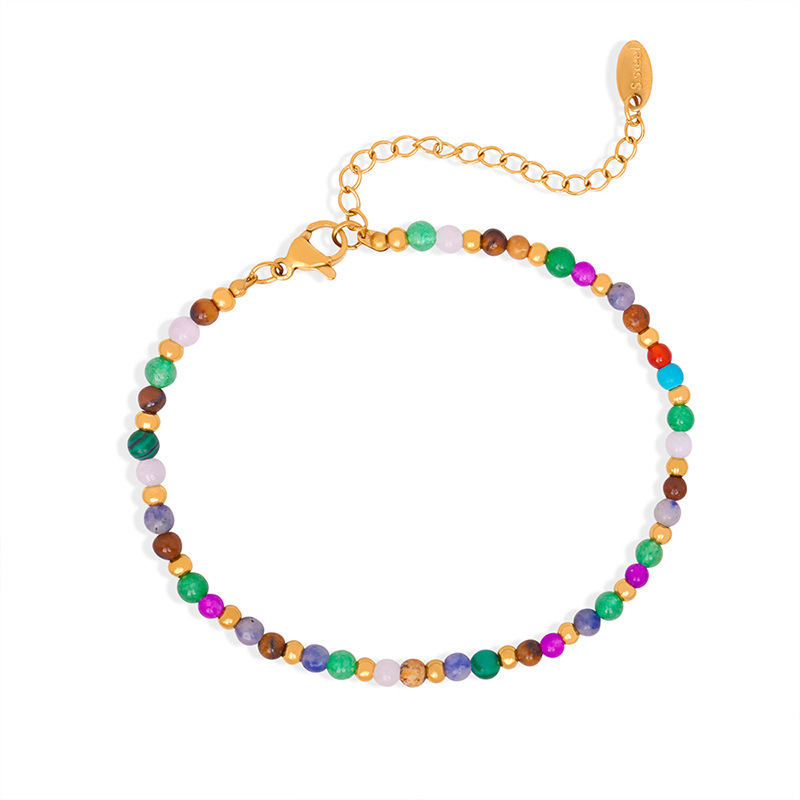 PVD Coated Stainless Steel Dopamine Color Mixed Natural Stone Bracelet