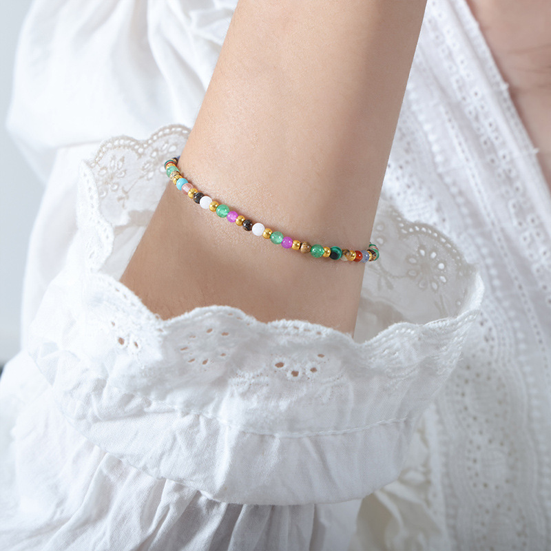 PVD Coated Stainless Steel Dopamine Color Mixed Natural Stone Bracelet