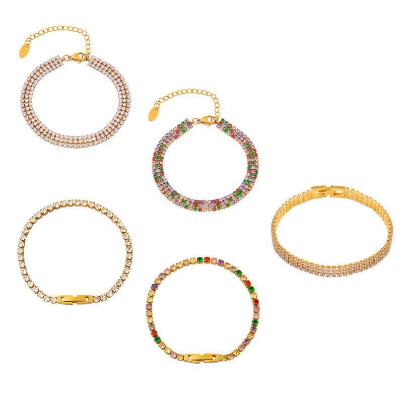 Fashion Colorful Claw Set Zirconium Bracelet Stainless Steel PVD Coating