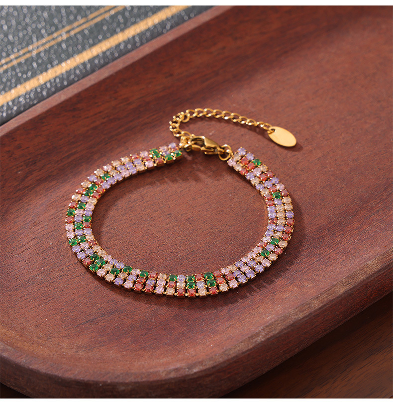 Fashion Colorful Claw Set Zirconium Bracelet Stainless Steel PVD Coating