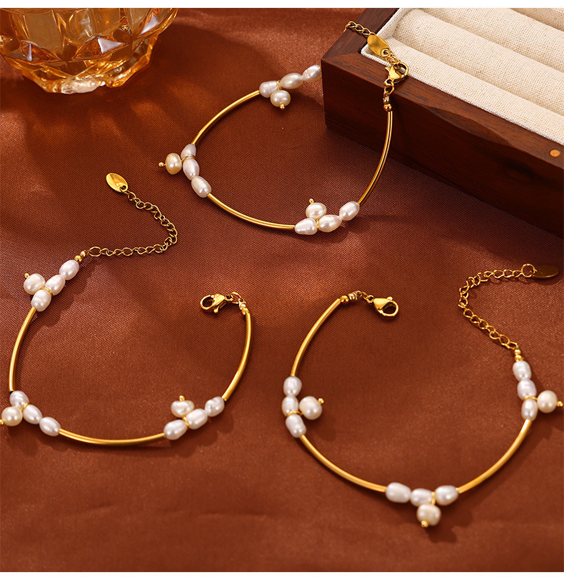 Simple 18K Gold-Plated Stainless Steel Freshwater Pearl Bracelet