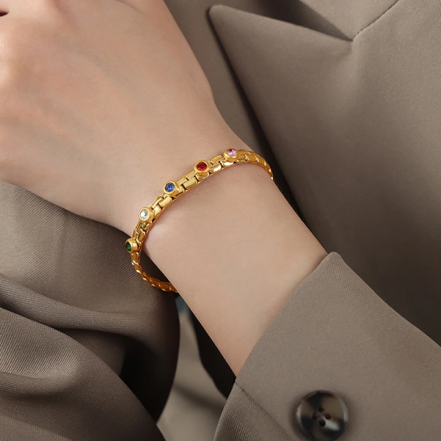 Vacuum Electroplated French Multi-color Zirconia 316L Stainless Steel Bracelet