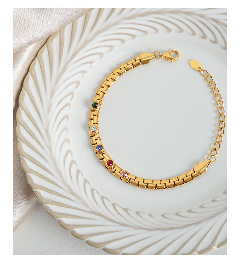 Vacuum Electroplated French Multi-color Zirconia 316L Stainless Steel Bracelet