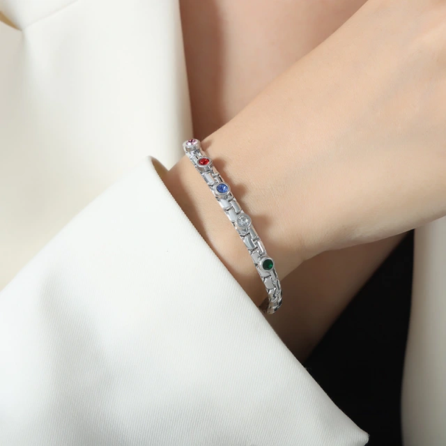 Vacuum Electroplated French Multi-color Zirconia 316L Stainless Steel Bracelet