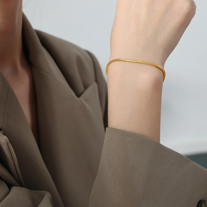 Minimalist 316L Stainless Steel Gold-Plated Vegan Loop Snake Chain Bracelet