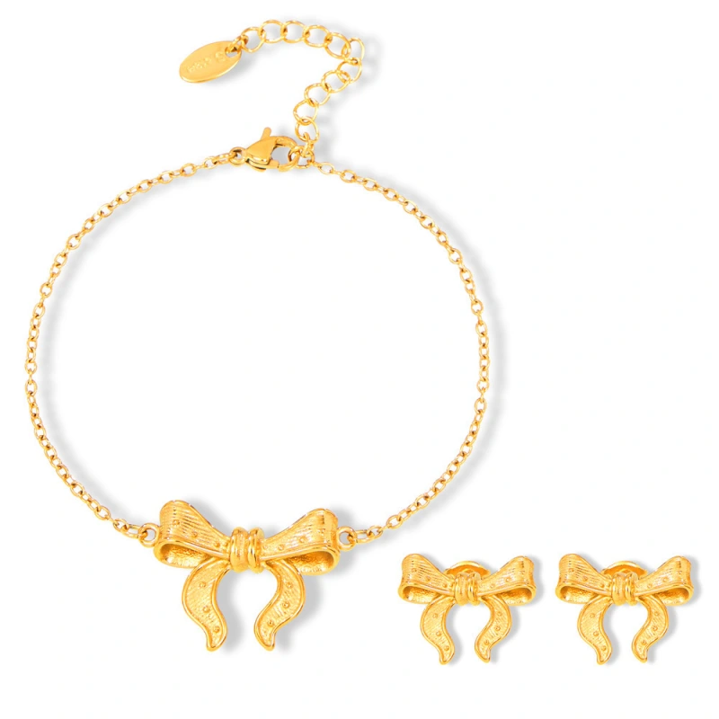 Hypoallergenic 18k Gold Elegant Princess Bow Bracelet Stainless Steel