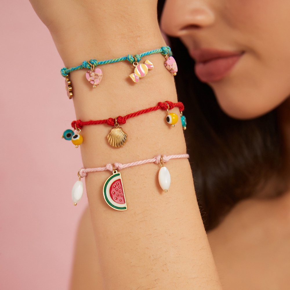 Beaded Bracelet With Blue Ocean Vision And Golden Sun And Palm Tree
