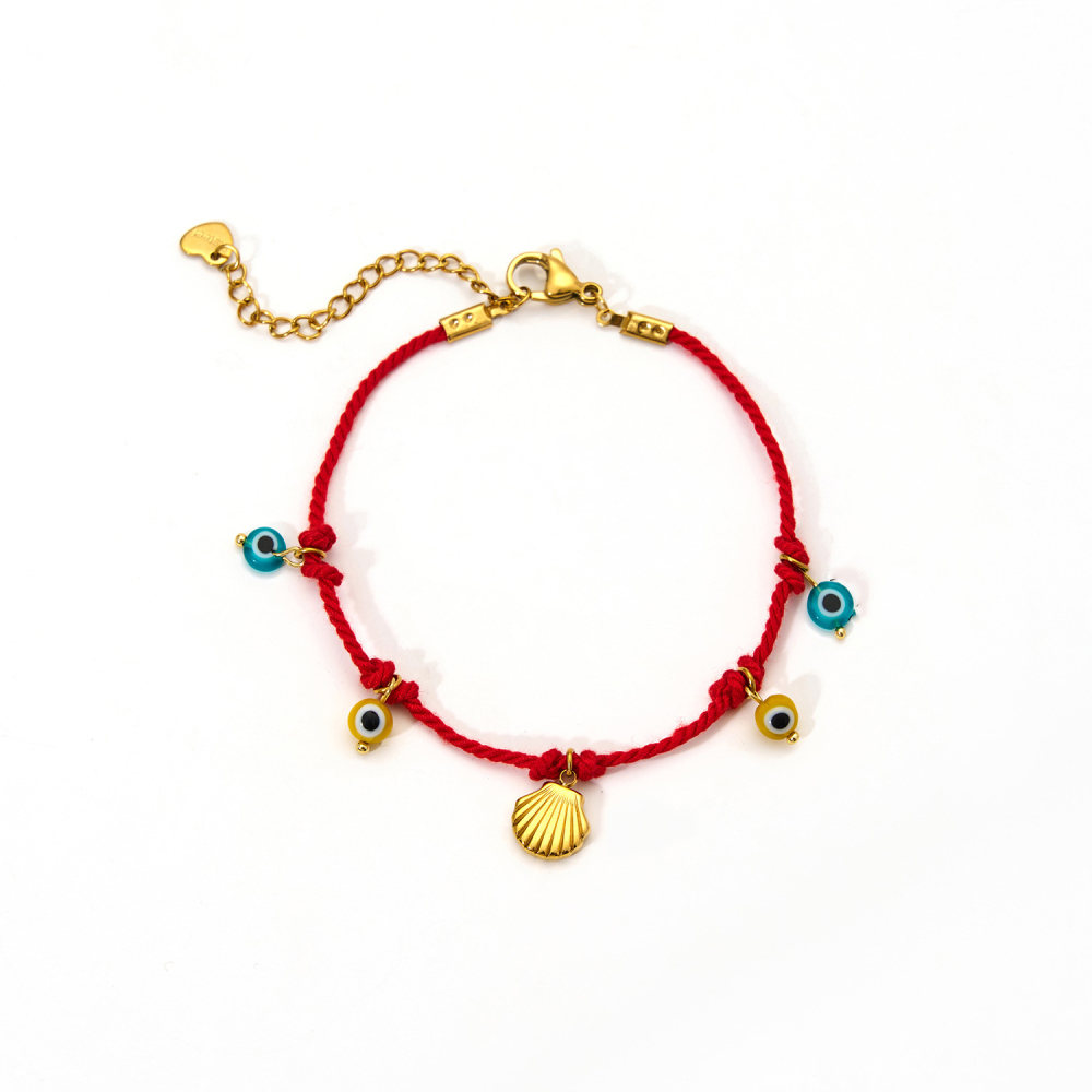 Beaded Bracelet Blue Ocean Vision Golden Sun And Palm Tree PVD 18k Stainless Steel