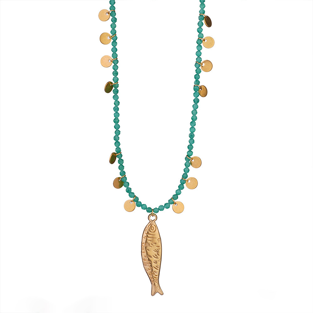 Ethnic wave pendant ruby mixed with seed beads necklace