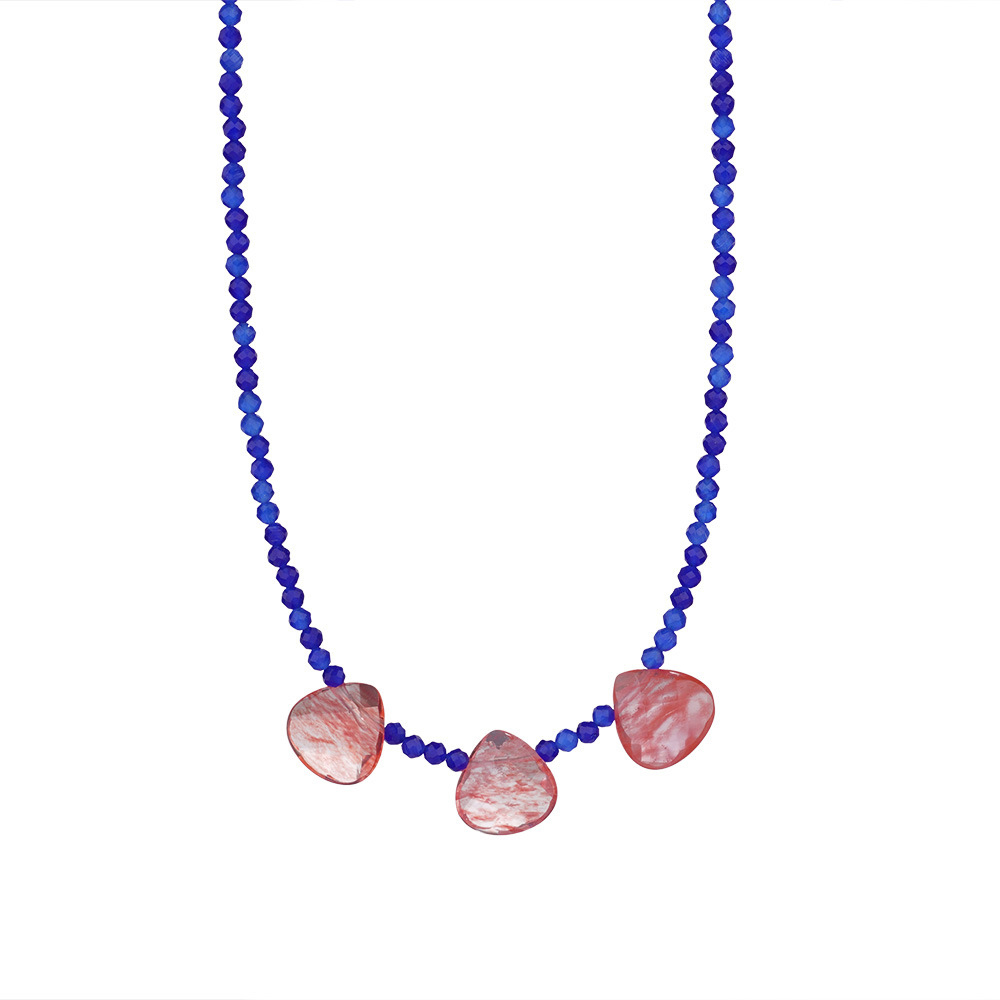 Ethnic wave pendant ruby mixed with seed beads necklace
