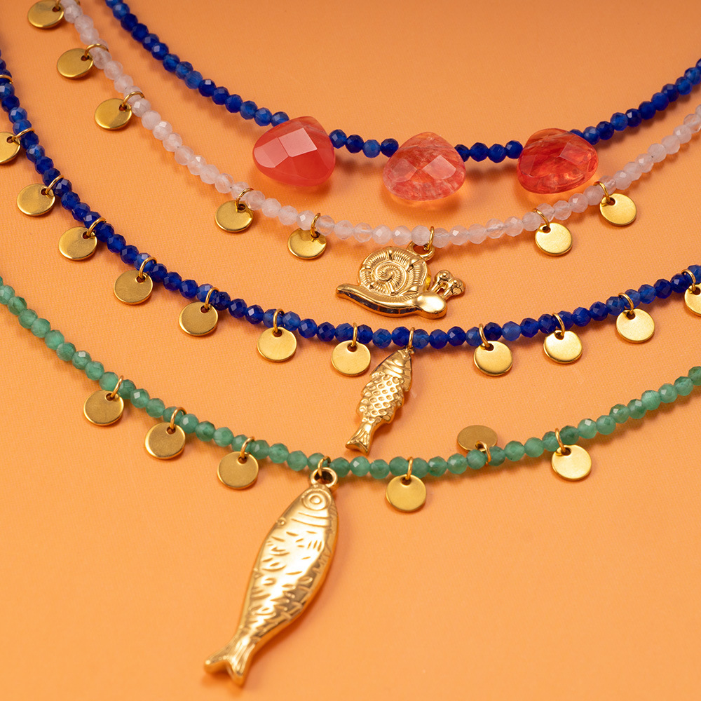 Ethnic wave pendant ruby mixed with seed beads necklace