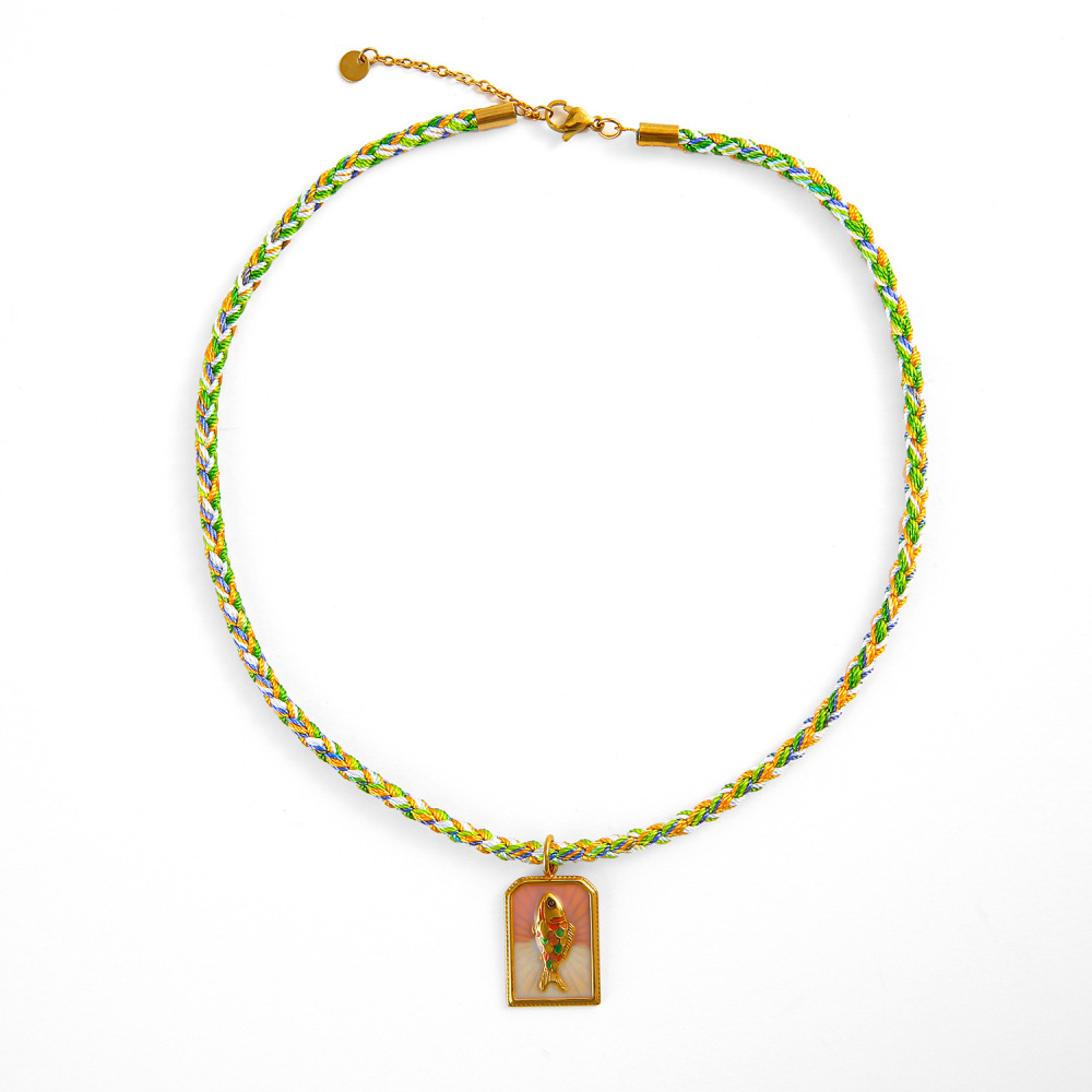 Ethnic wave pendant ruby mixed with seed beads necklace