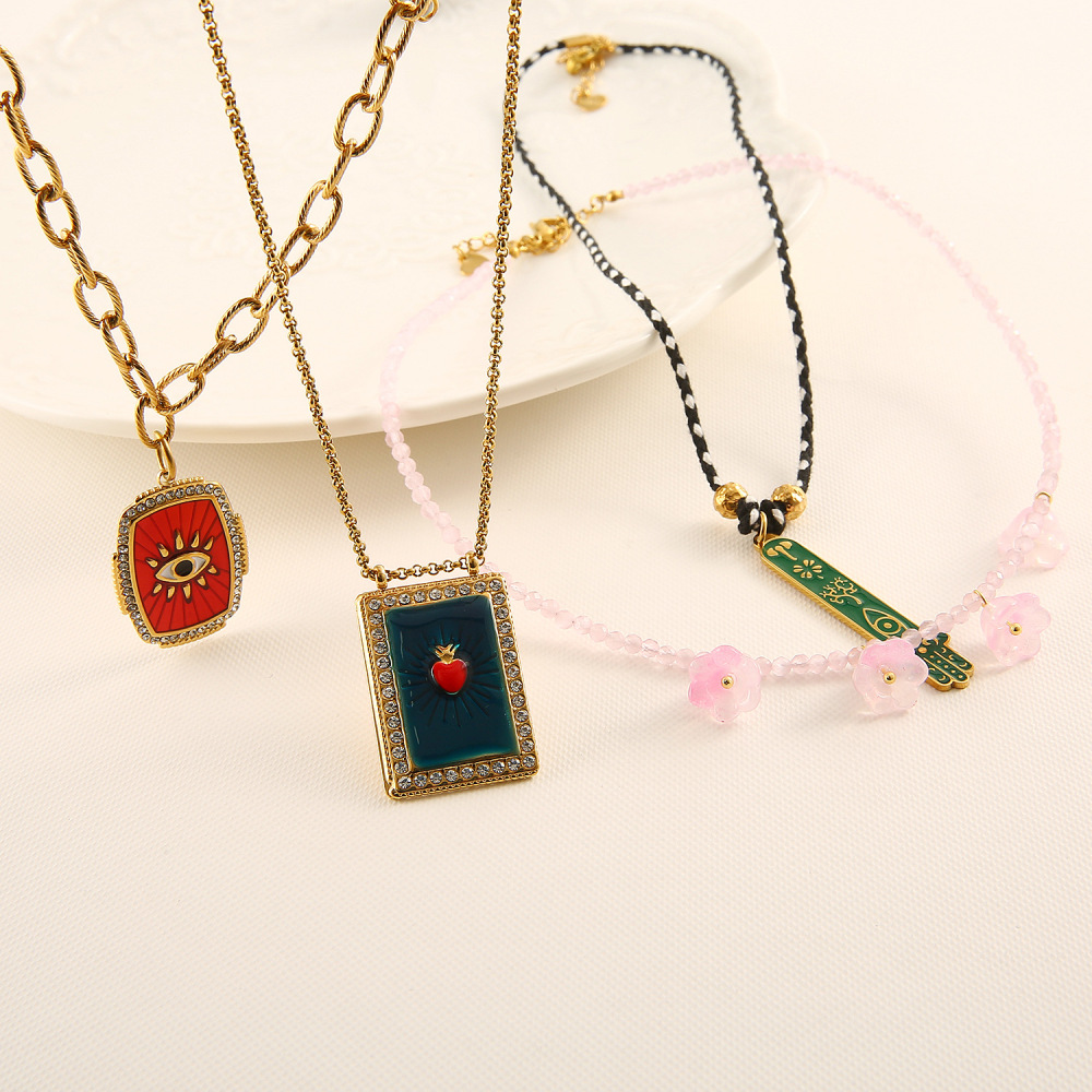 Ethnic wave pendant ruby mixed with seed beads necklace