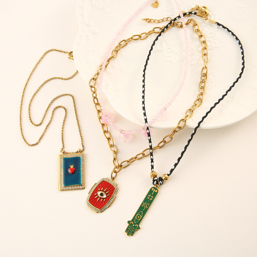 Ethnic wave pendant ruby mixed with seed beads necklace