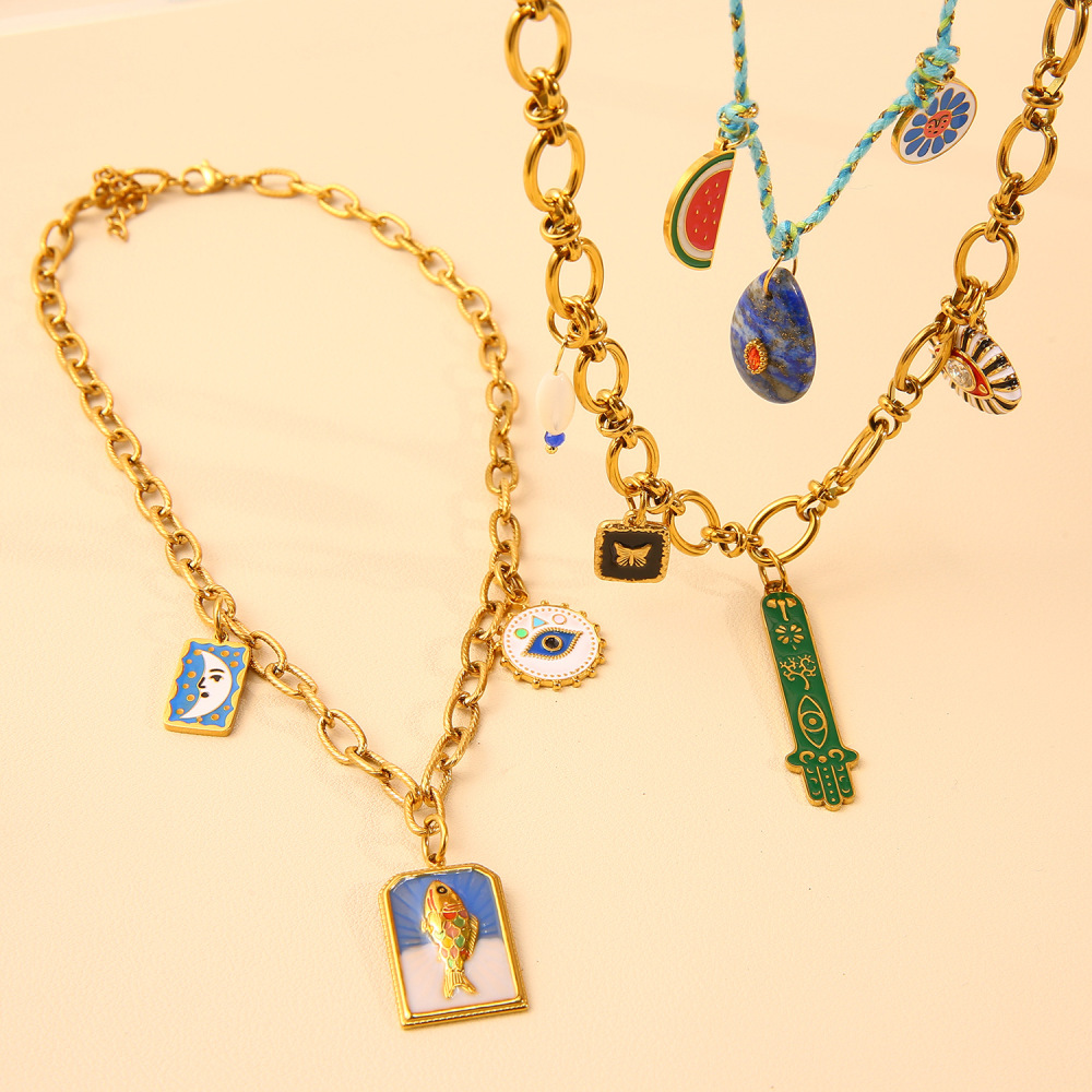 Ethnic wave pendant ruby mixed with seed beads necklace