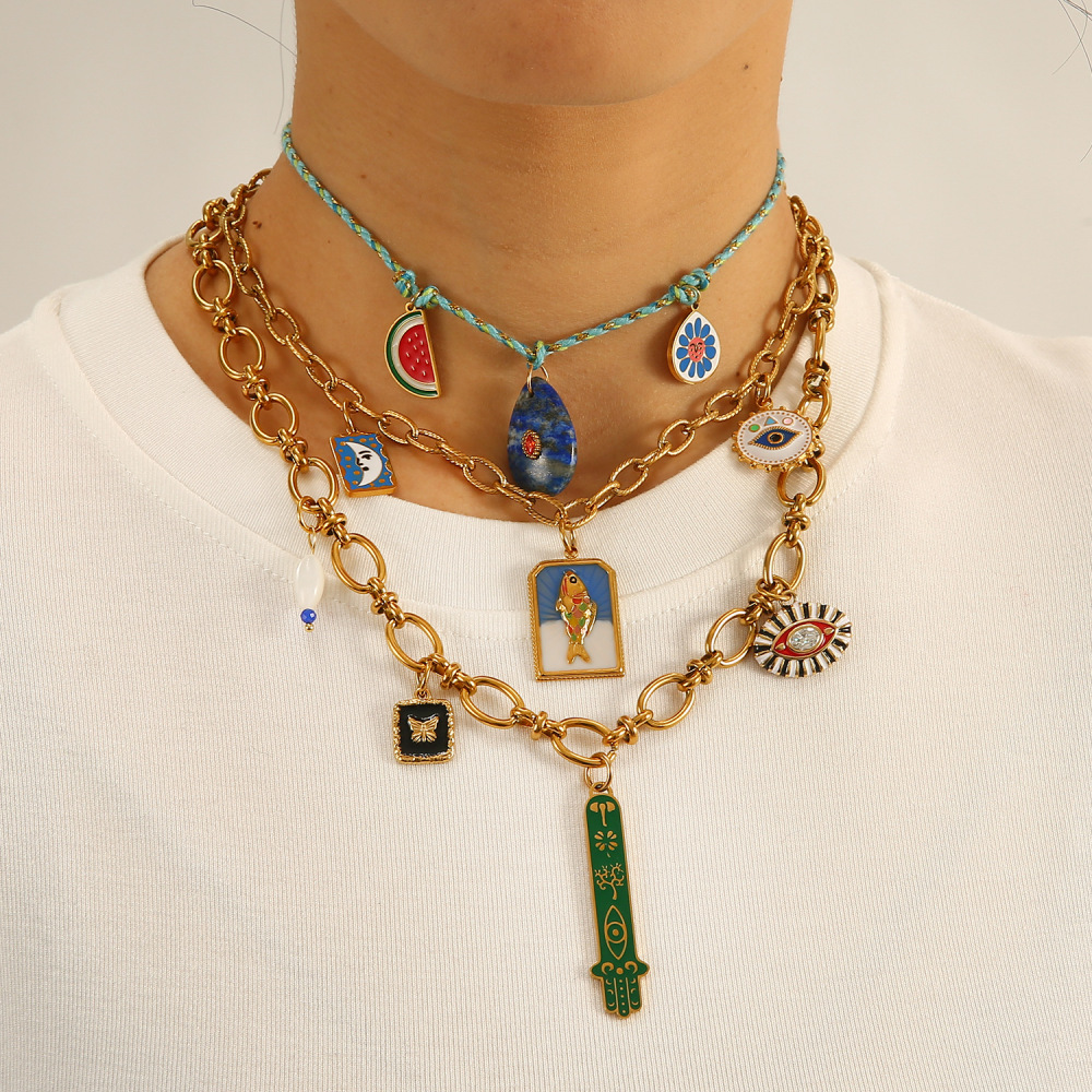 Ethnic wave pendant ruby mixed with seed beads necklace
