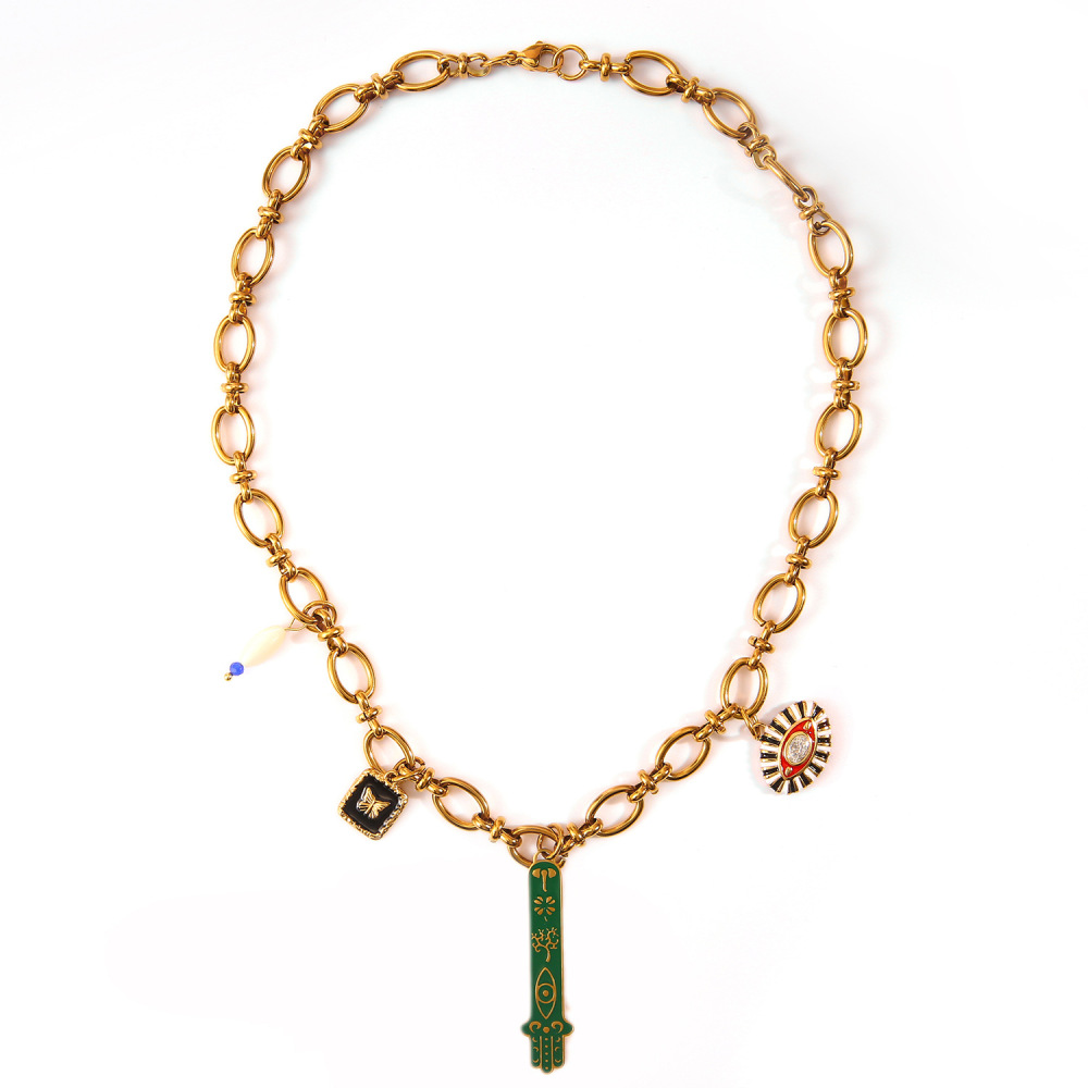 Ethnic wave pendant ruby mixed with seed beads necklace