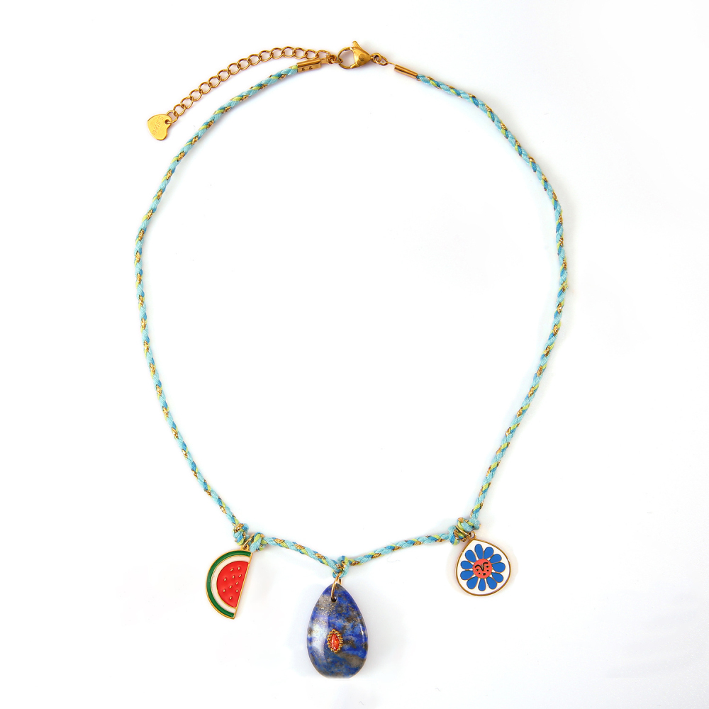 Ethnic wave pendant ruby mixed with seed beads necklace