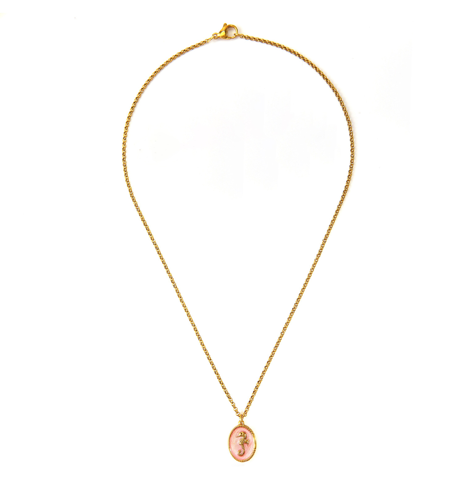 French Heart Pearl Pendant Necklace Stainless Steel in 18K Gold
