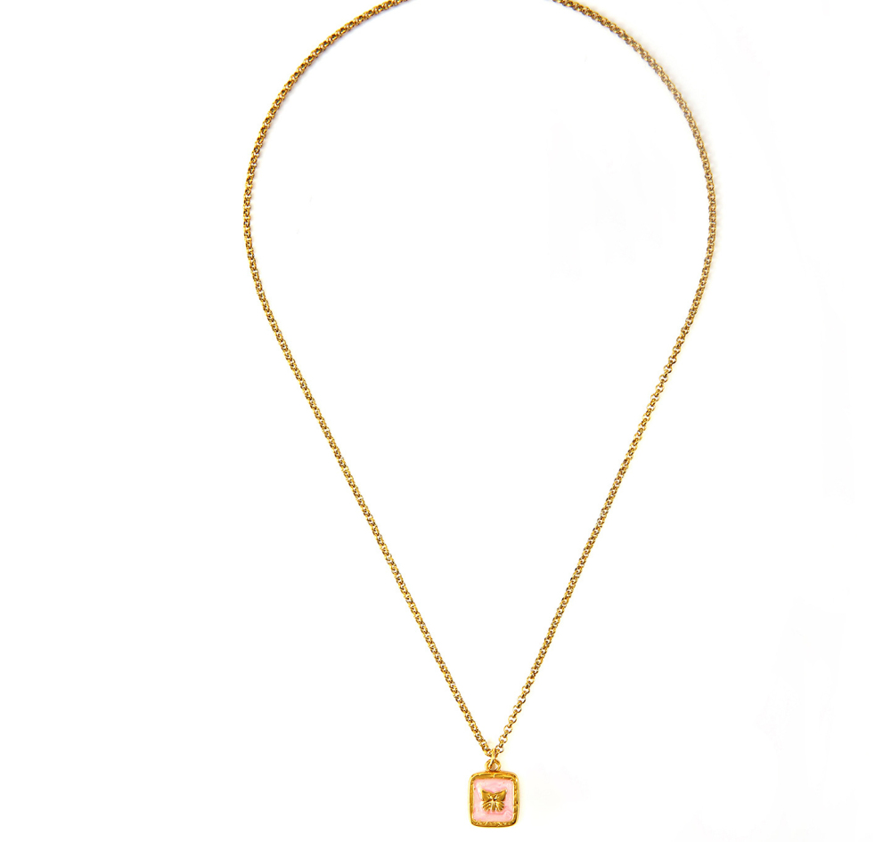 French Heart Pearl Pendant Necklace Stainless Steel in 18K Gold