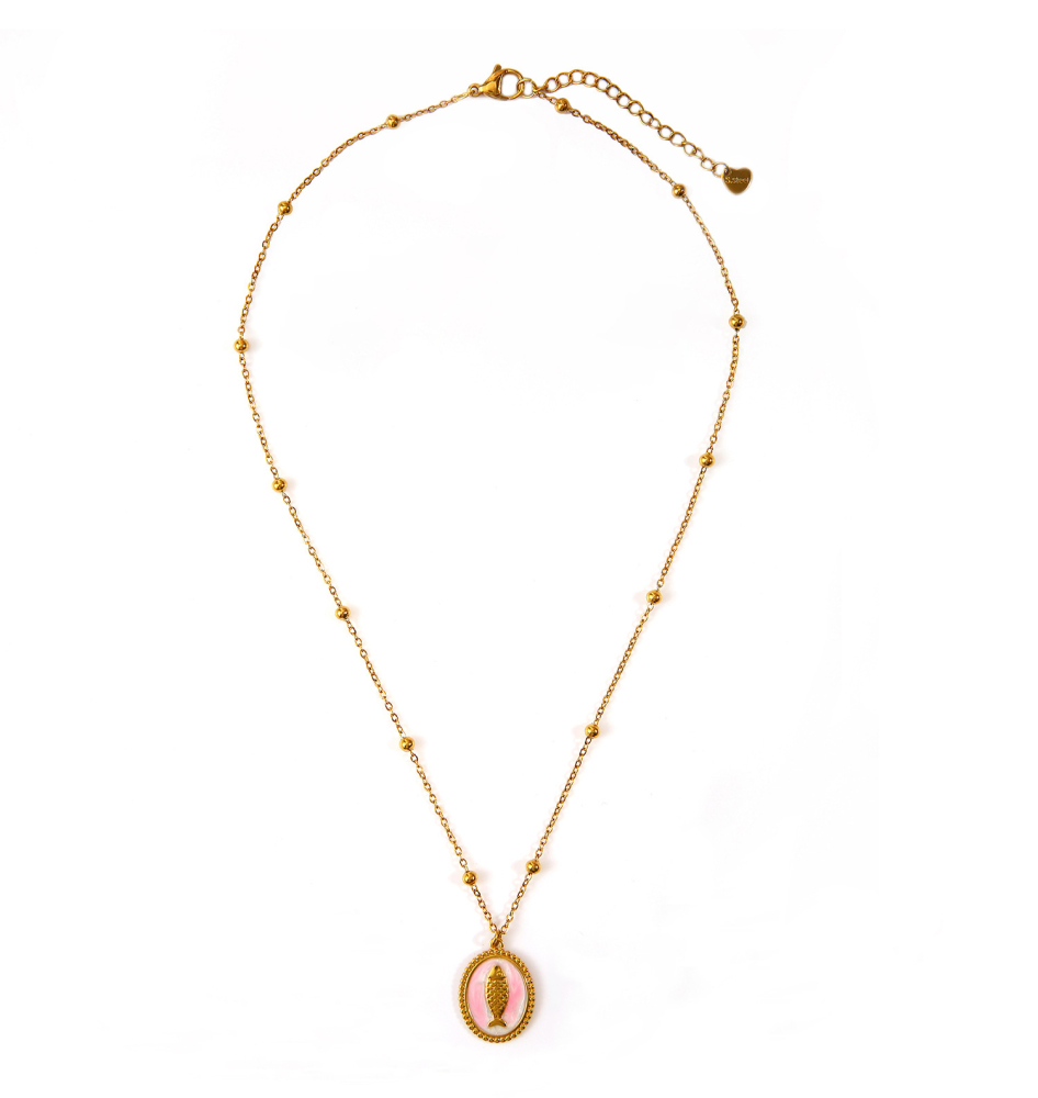 French Heart Pearl Pendant Necklace Stainless Steel in 18K Gold