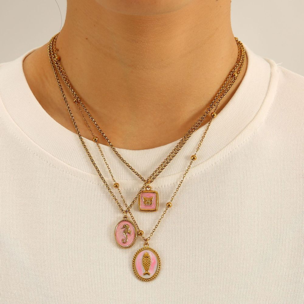 French Heart Pearl Pendant Necklace Stainless Steel in 18K Gold