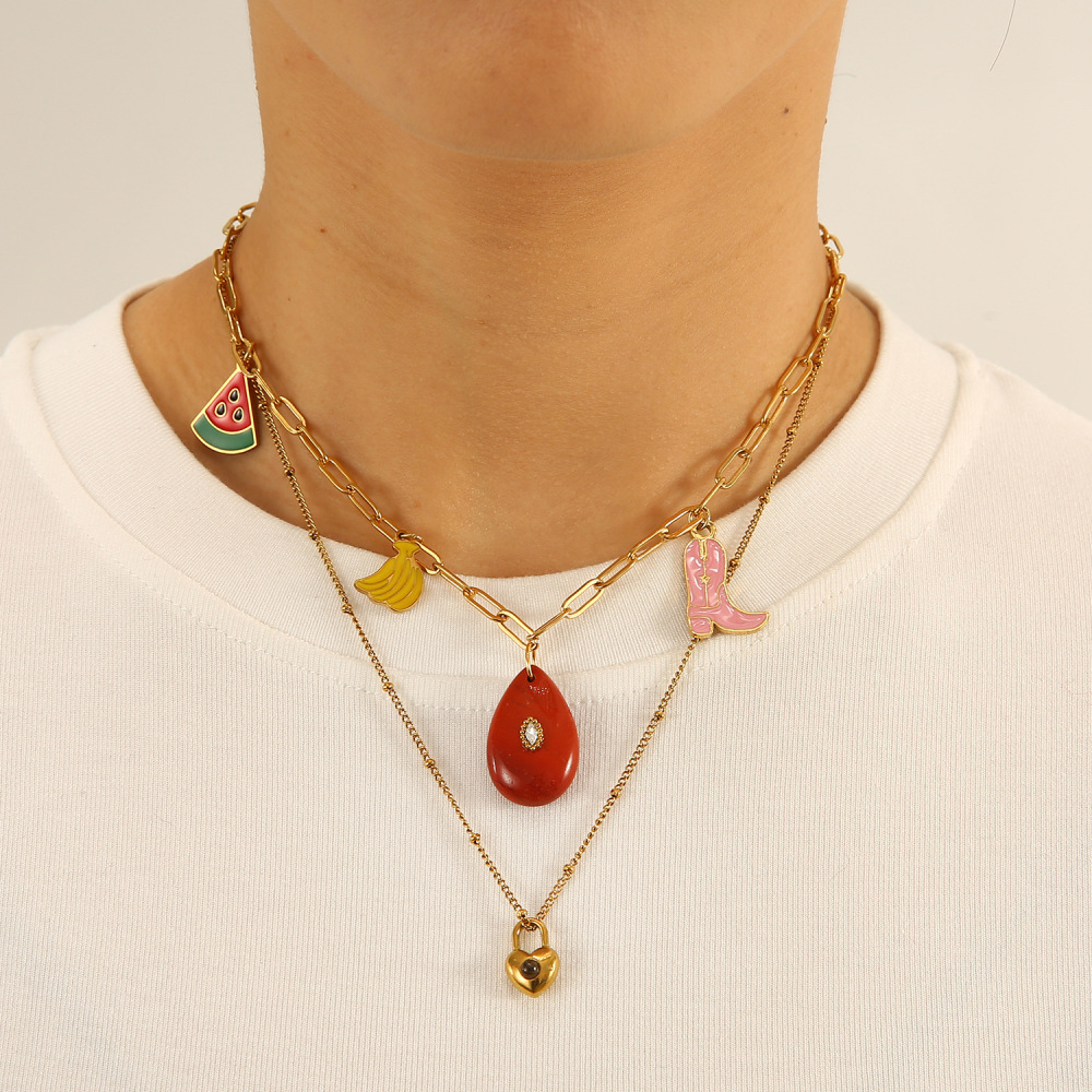 French Heart Pearl Pendant Necklace Stainless Steel in 18K Gold