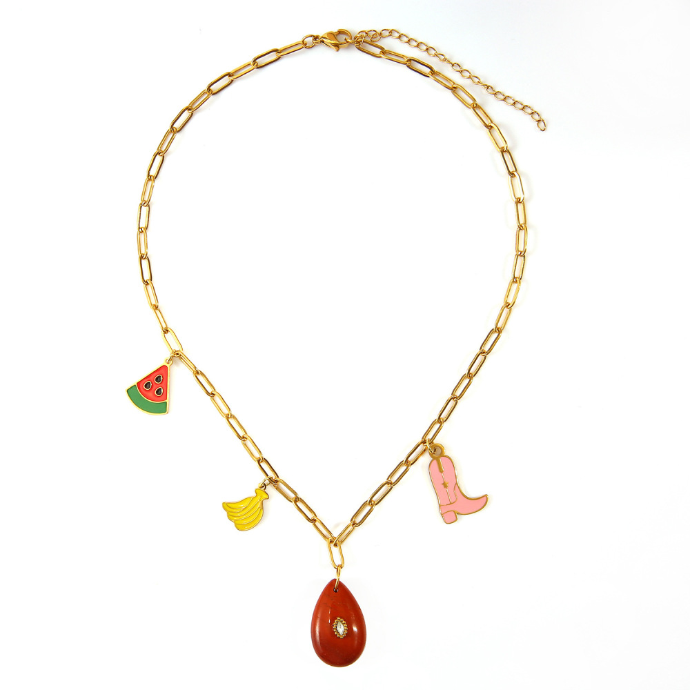 French Heart Pearl Pendant Necklace Stainless Steel in 18K Gold