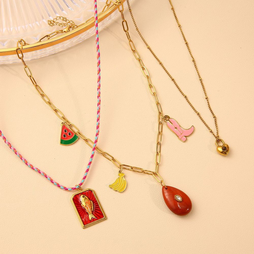 French Heart Pearl Pendant Necklace Stainless Steel in 18K Gold