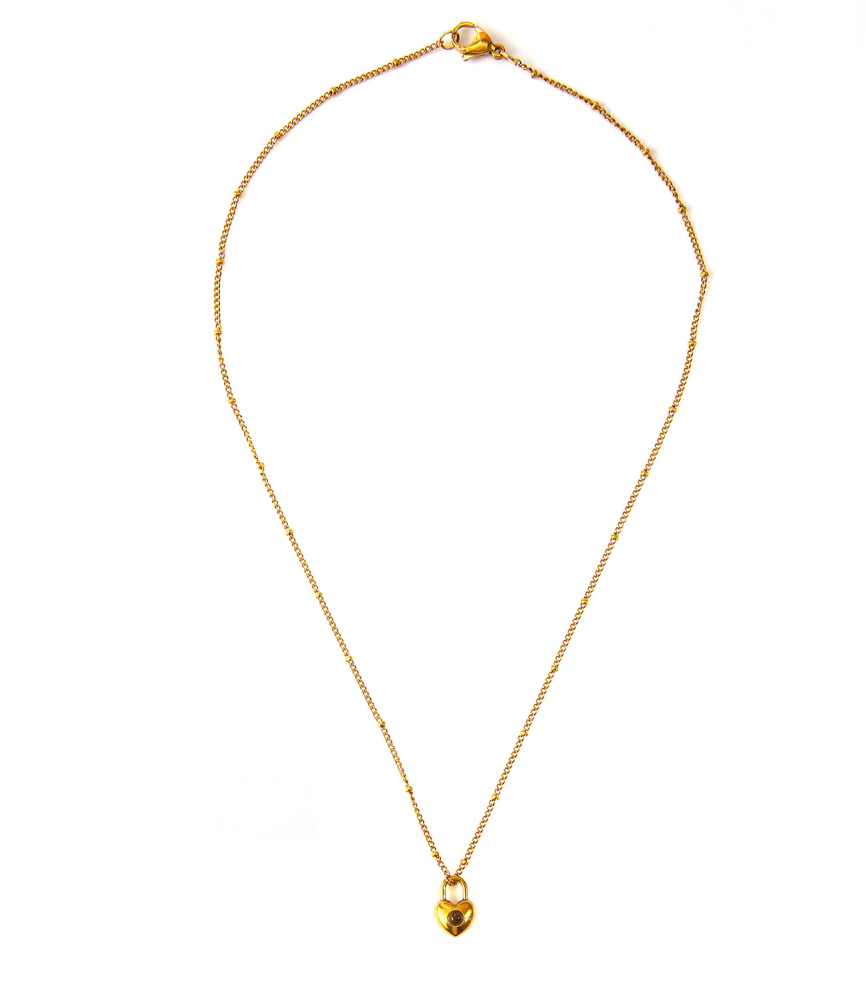 French Heart Pearl Pendant Necklace Stainless Steel in 18K Gold