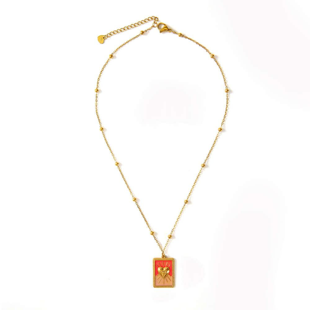Ethnic wave pendant ruby mixed with seed beads necklace