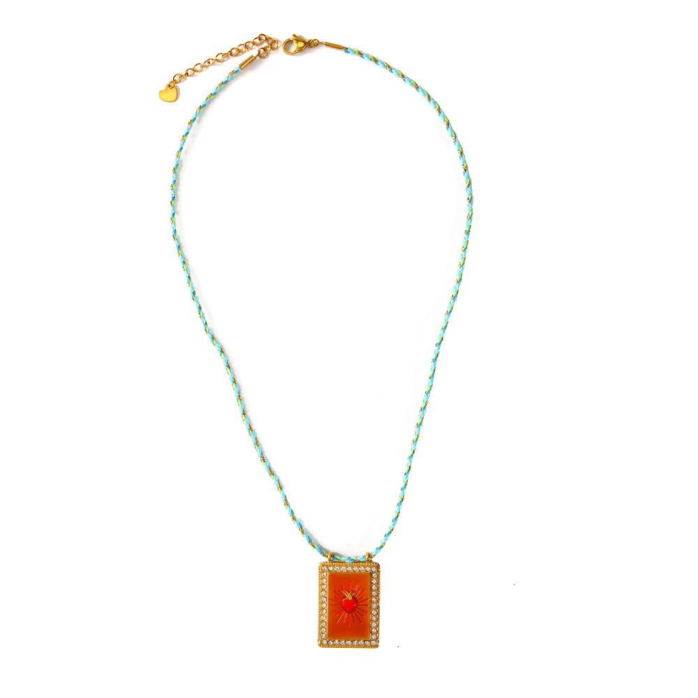 Ethnic wave pendant ruby mixed with seed beads necklace