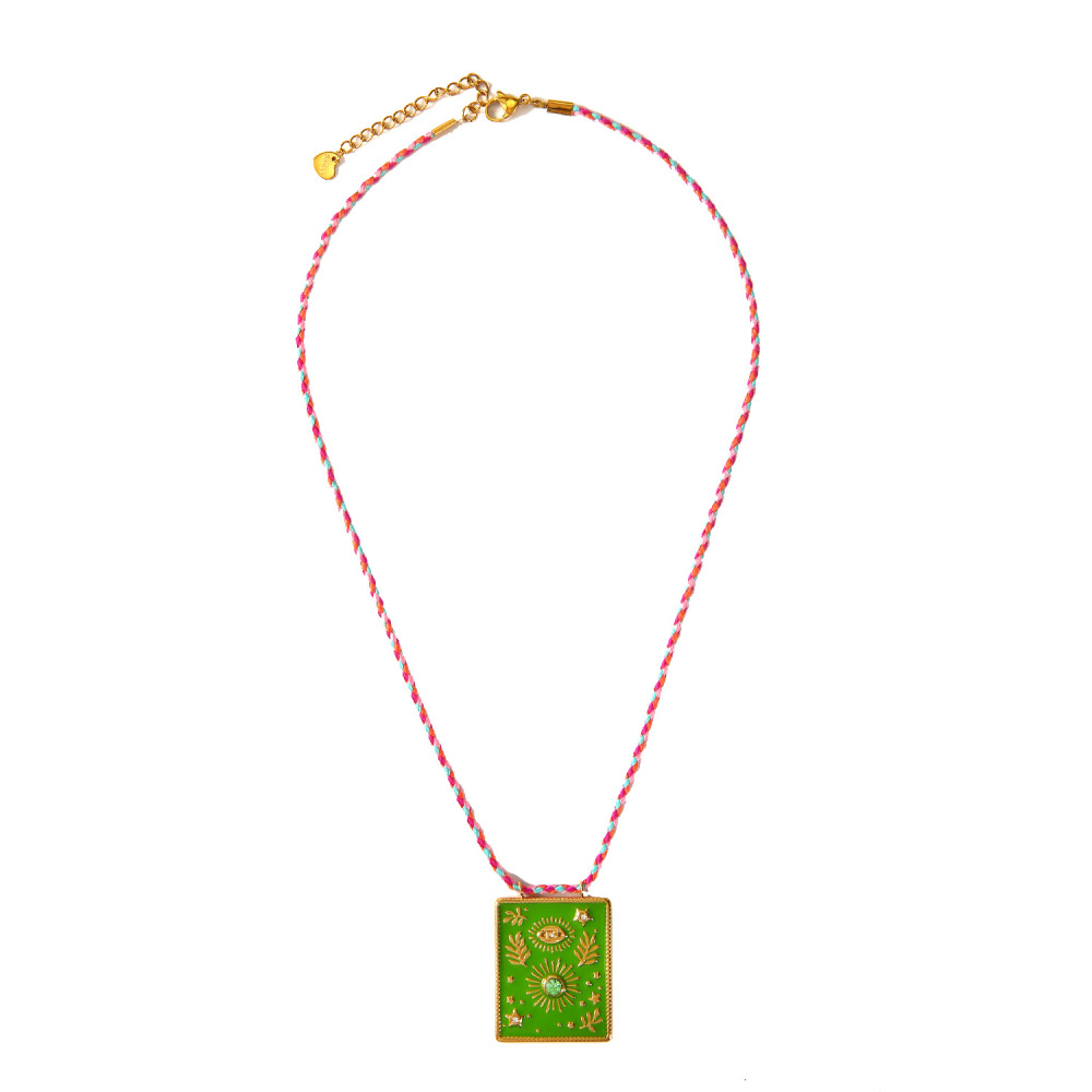 Ethnic wave pendant ruby mixed with seed beads necklace