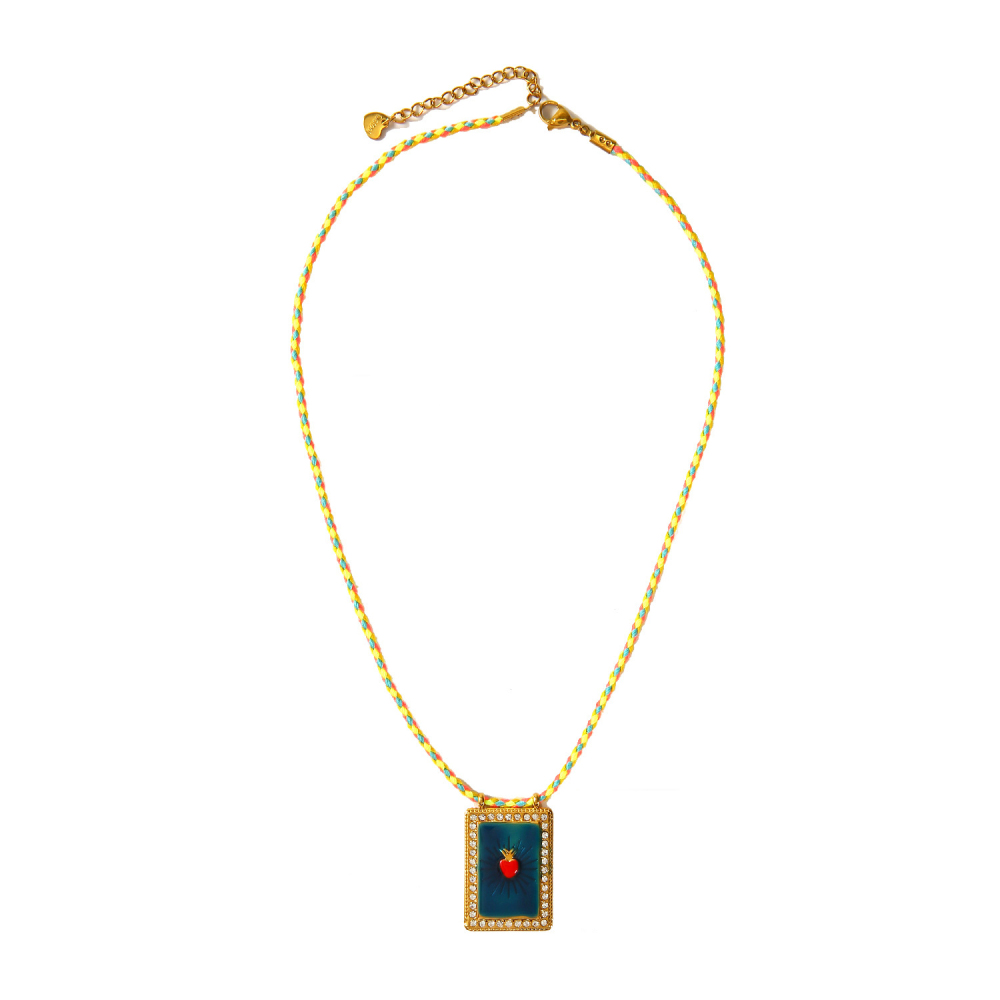 Ethnic wave pendant ruby mixed with seed beads necklace