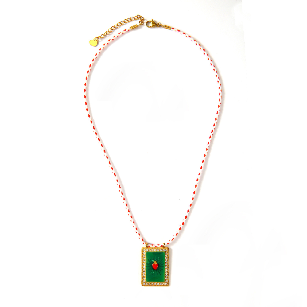 Ethnic wave pendant ruby mixed with seed beads necklace