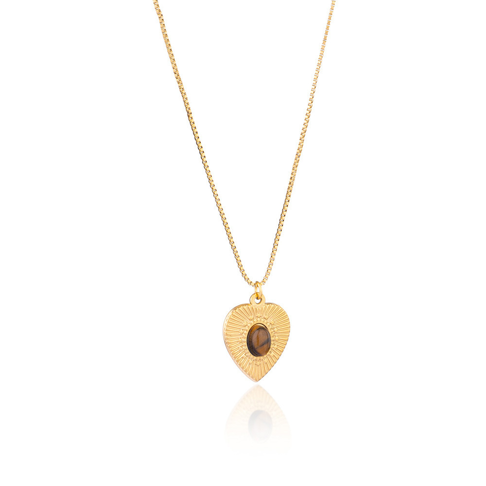 French Heart Pearl Pendant Necklace Stainless Steel in 18K Gold