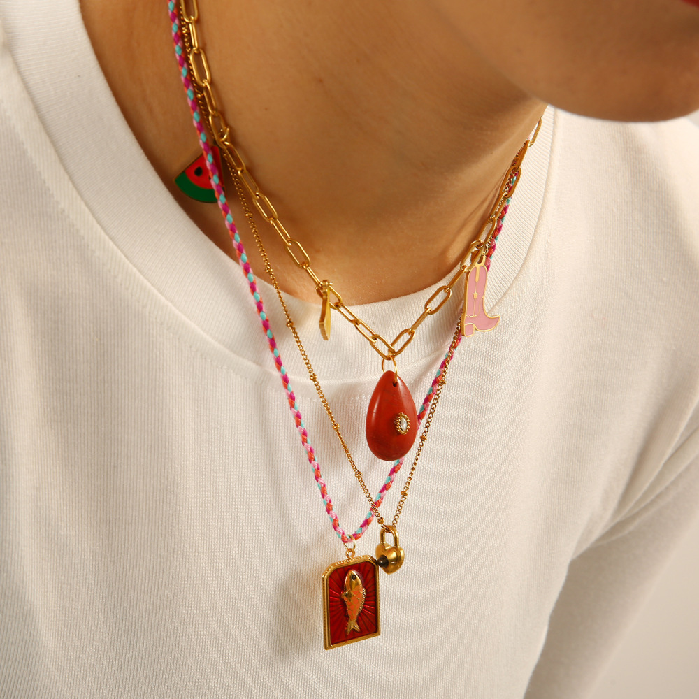 French Heart Pearl Pendant Necklace Stainless Steel in 18K Gold