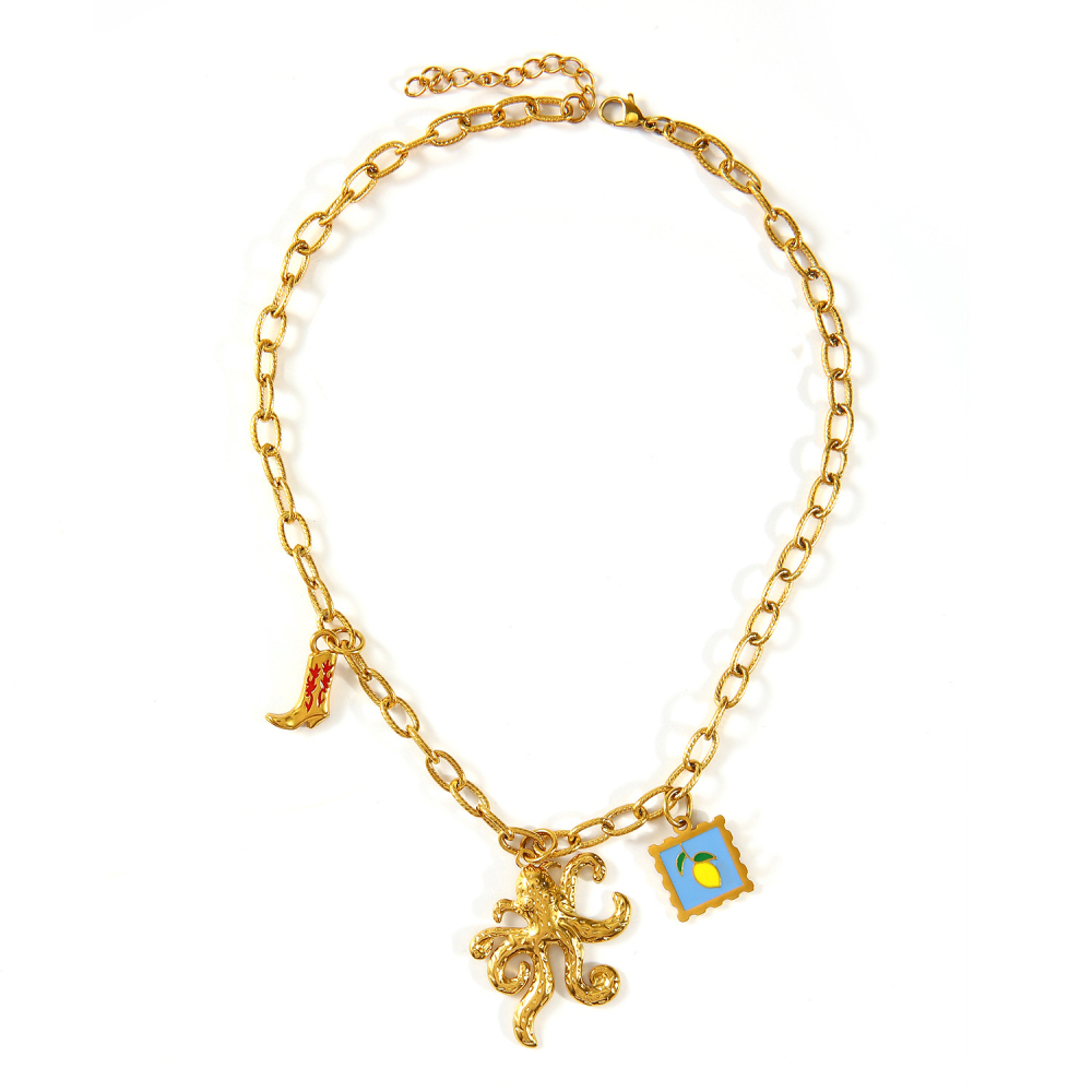 Hypoallergenic 18k Western Cowboy with Interesting Charm Necklace