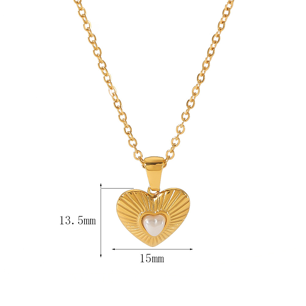 Hypollergenic 316L Stainless Steel Texture Heart Pendant Necklace with Pearl