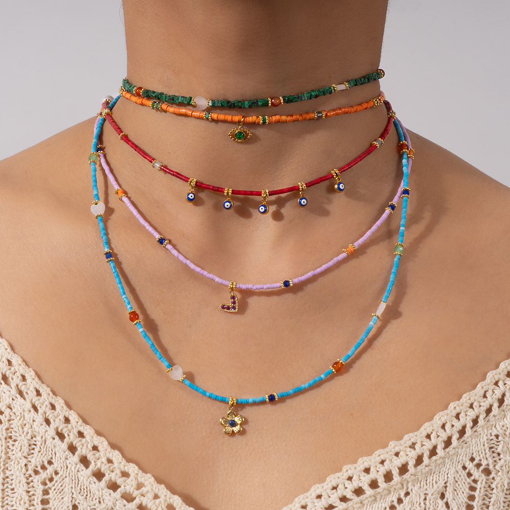 Minimalist Green Beaded Necklace with 18K Gold Stainless Steel Flower Pendant