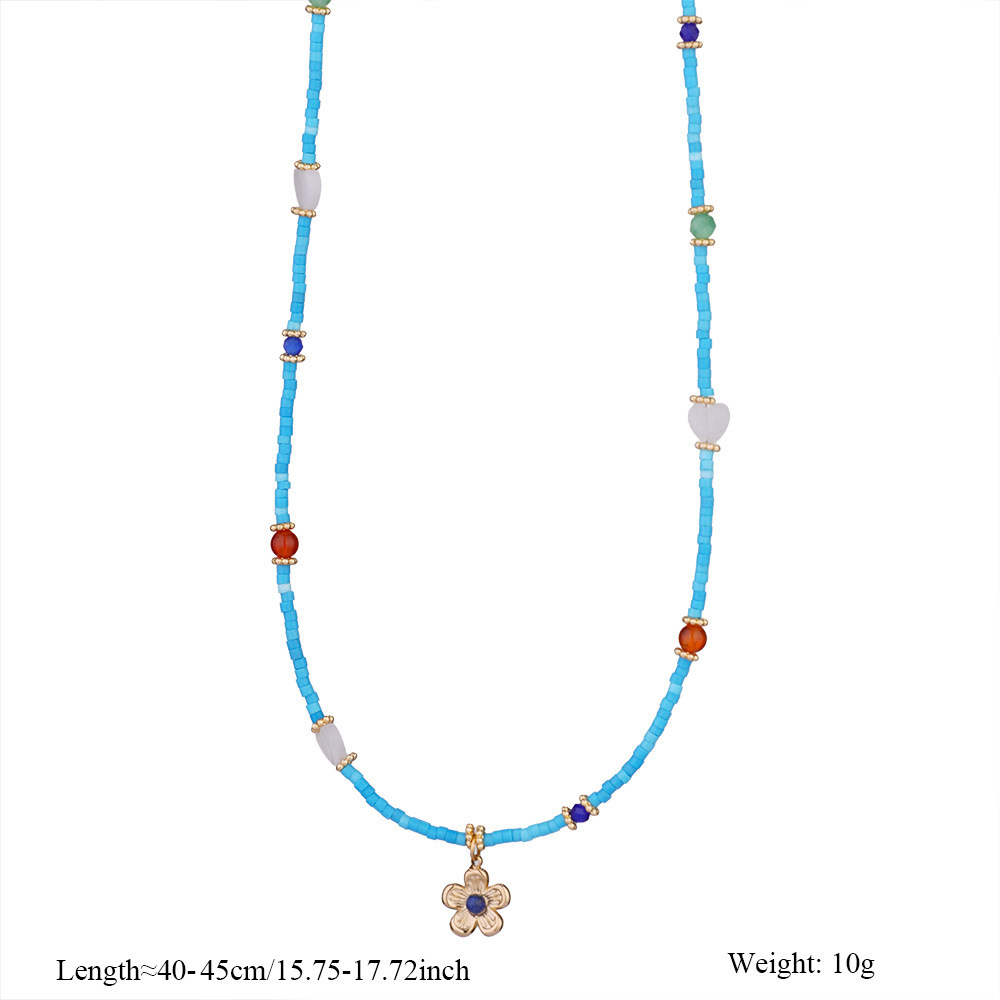 Minimalist Green Beaded Necklace with 18K Gold Stainless Steel Flower Pendant