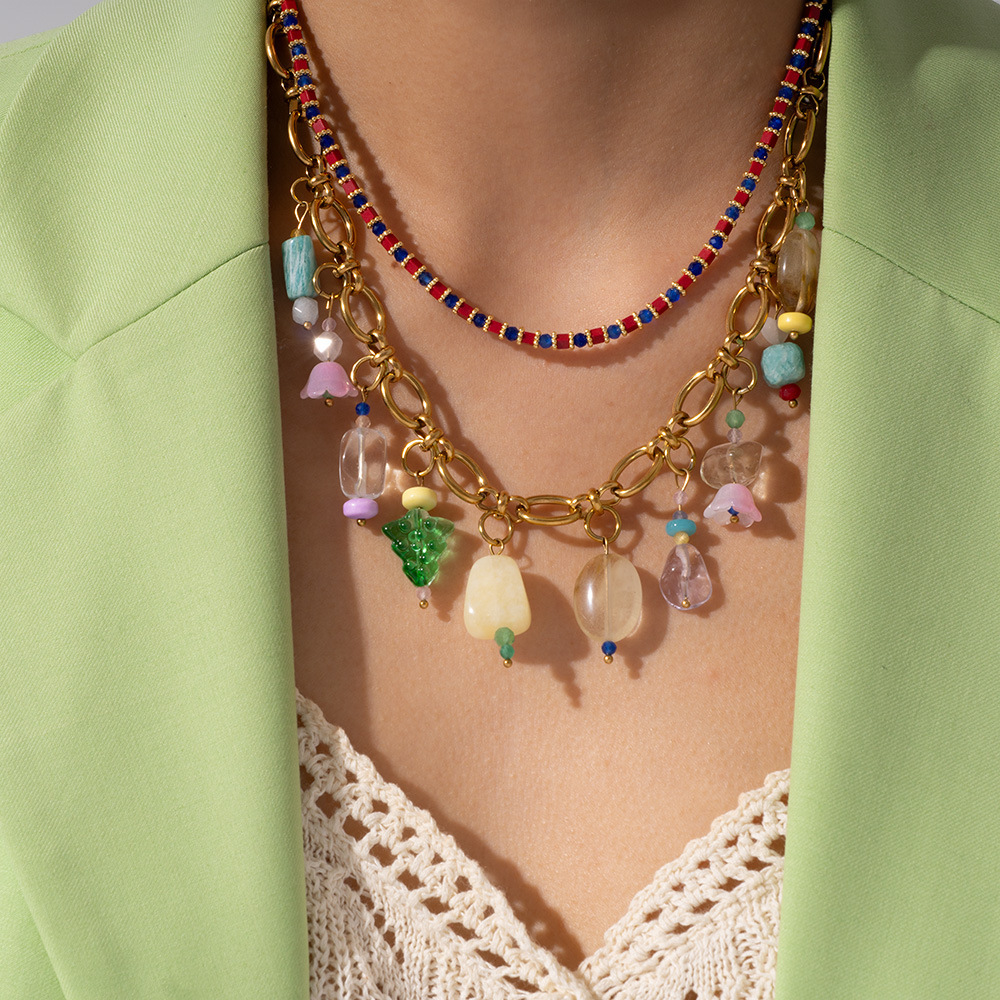 Stainless steel sweet Bohemian fruit personality retro Charm Necklace