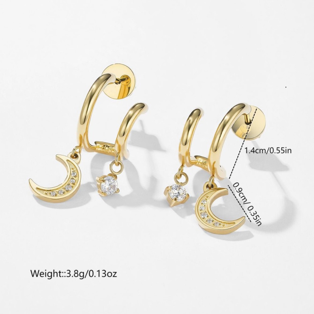 Exquisite and unique design, micro-rhinestone star and moon gold hoop earrings, cross-border European and American style titanium steel stud earrings, jewelry wholesale.