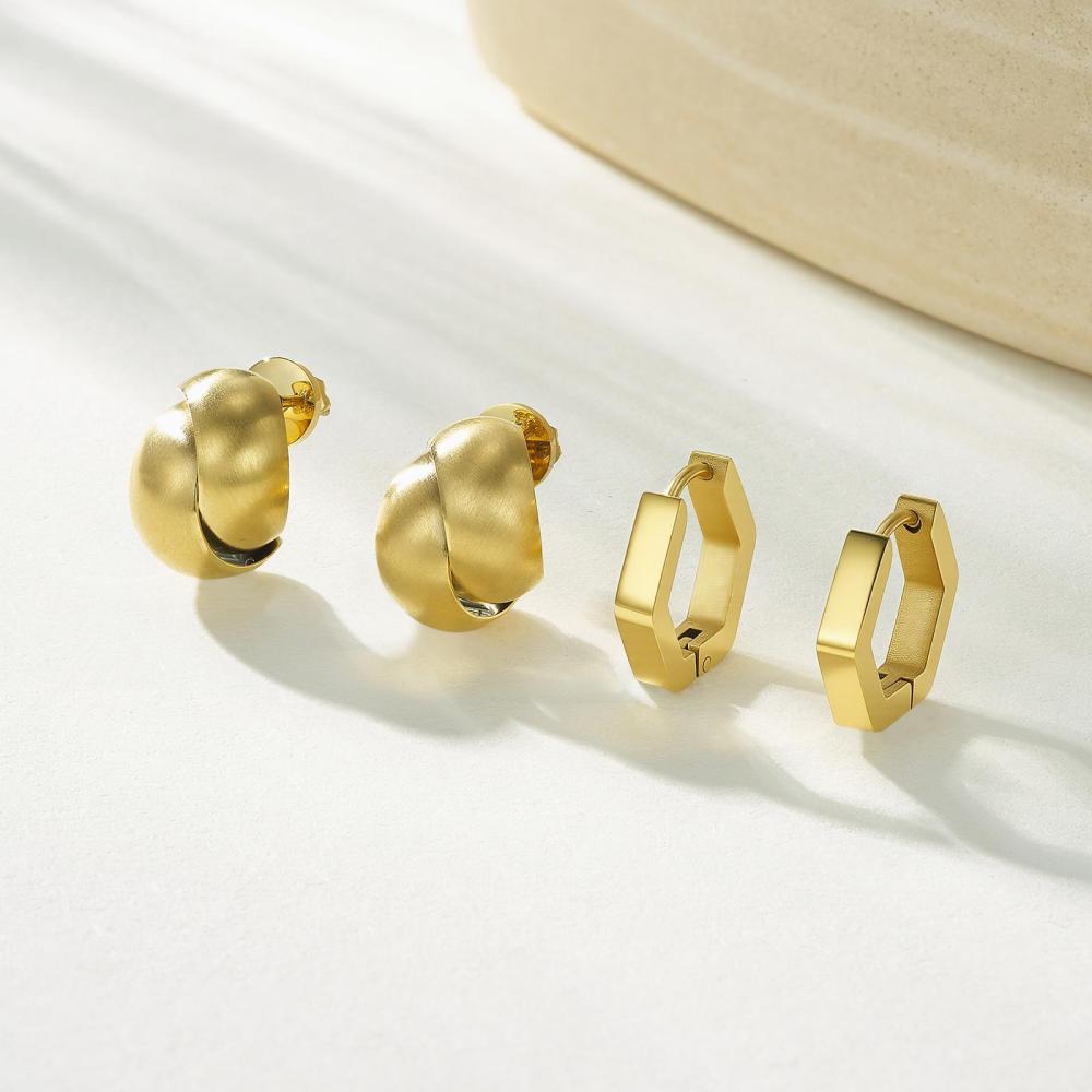 电镀轻奢哑光几何耳环扭纹耳环+五边形耳圈 通勤时尚跨境现货批发