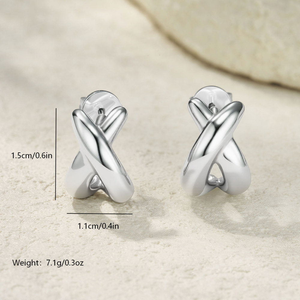 跨境欧美热卖简约线条交叉耳环时尚个性气质扭结耳圈耳钉钛钢饰品