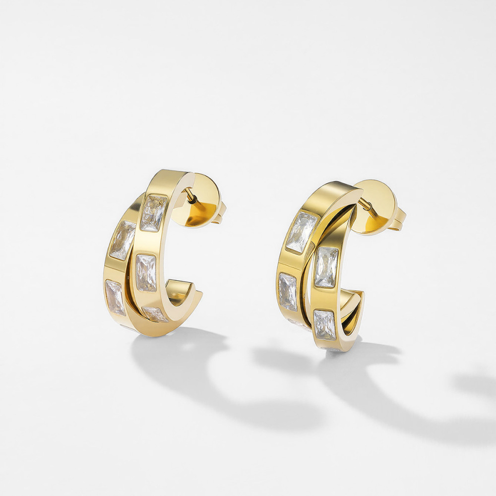 新款轻奢耳环高级简约C形钛钢锆石潮酷小众时尚耳圈跨境欧美耳饰