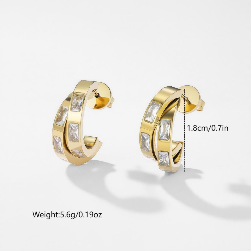 新款轻奢耳环高级简约C形钛钢锆石潮酷小众时尚耳圈跨境欧美耳饰