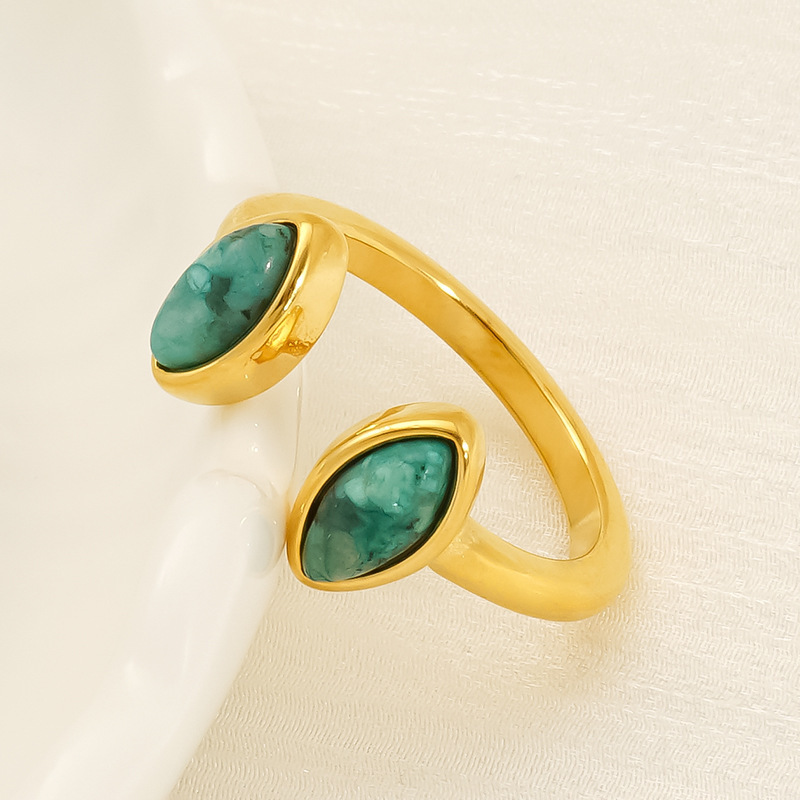 跨境欧美天然石戒指女高级感INS风开口指环小众设计18K钛钢戒指