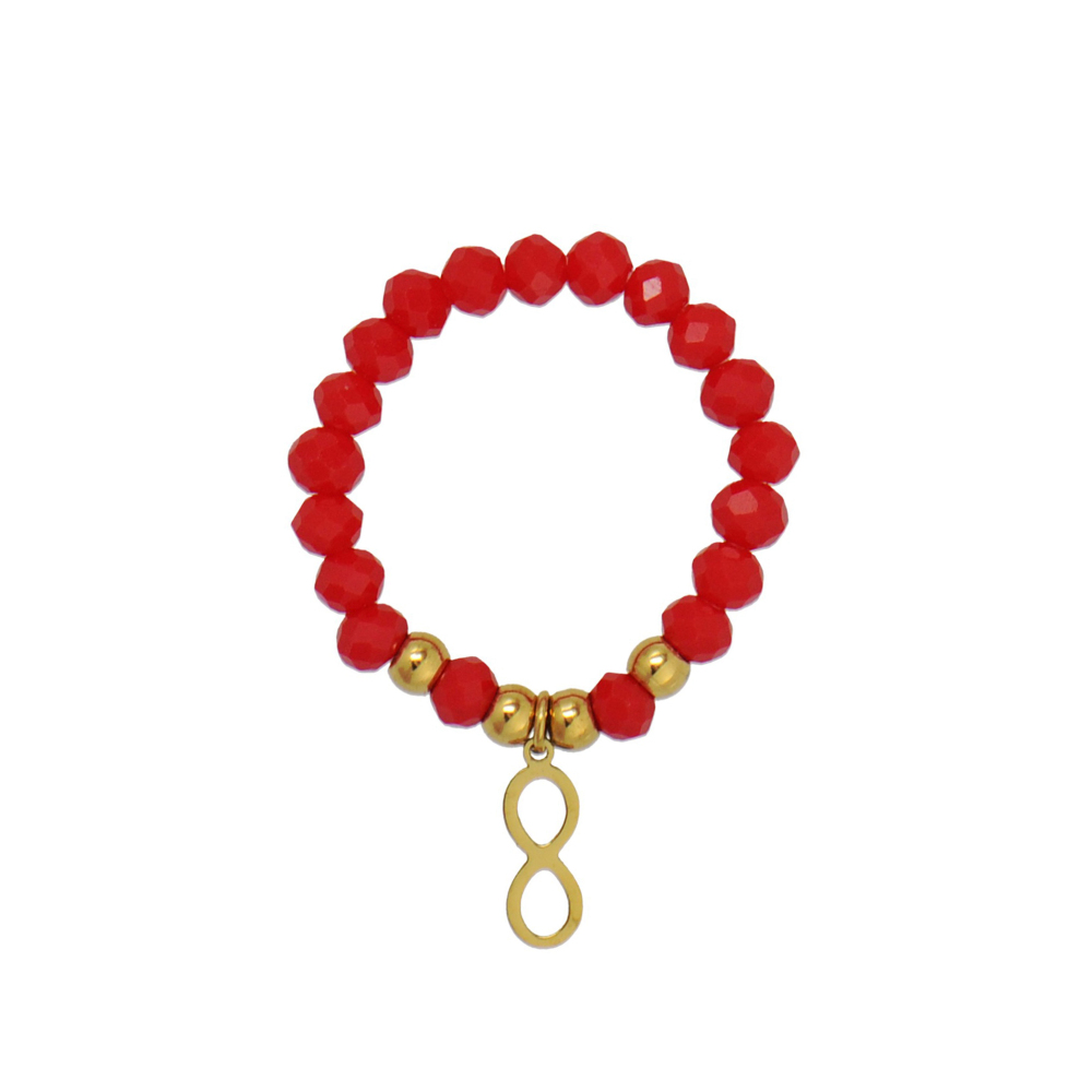 Multiple Options Agate Bead Stretch Rings with PVD Coating Infinity Charm In Stainless Steel